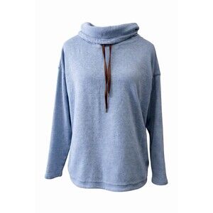 Chaps Dusty Blue Cowl Neck Hoodie Sweatshirt Women L‎ Casual Cozy